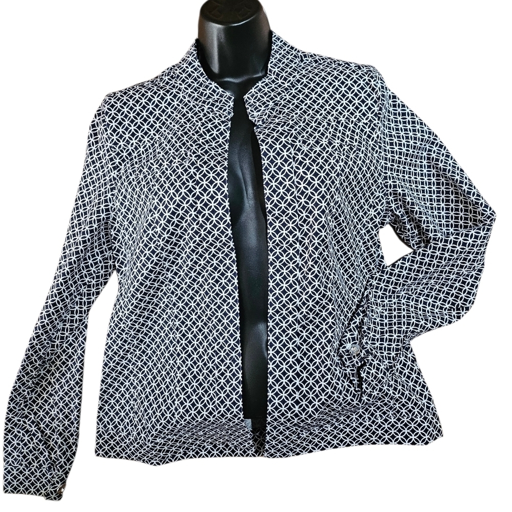 NEW Attyre Women's Open Lightweight Denim Blazer Jacket Small Geometric - Picture 1 of 7